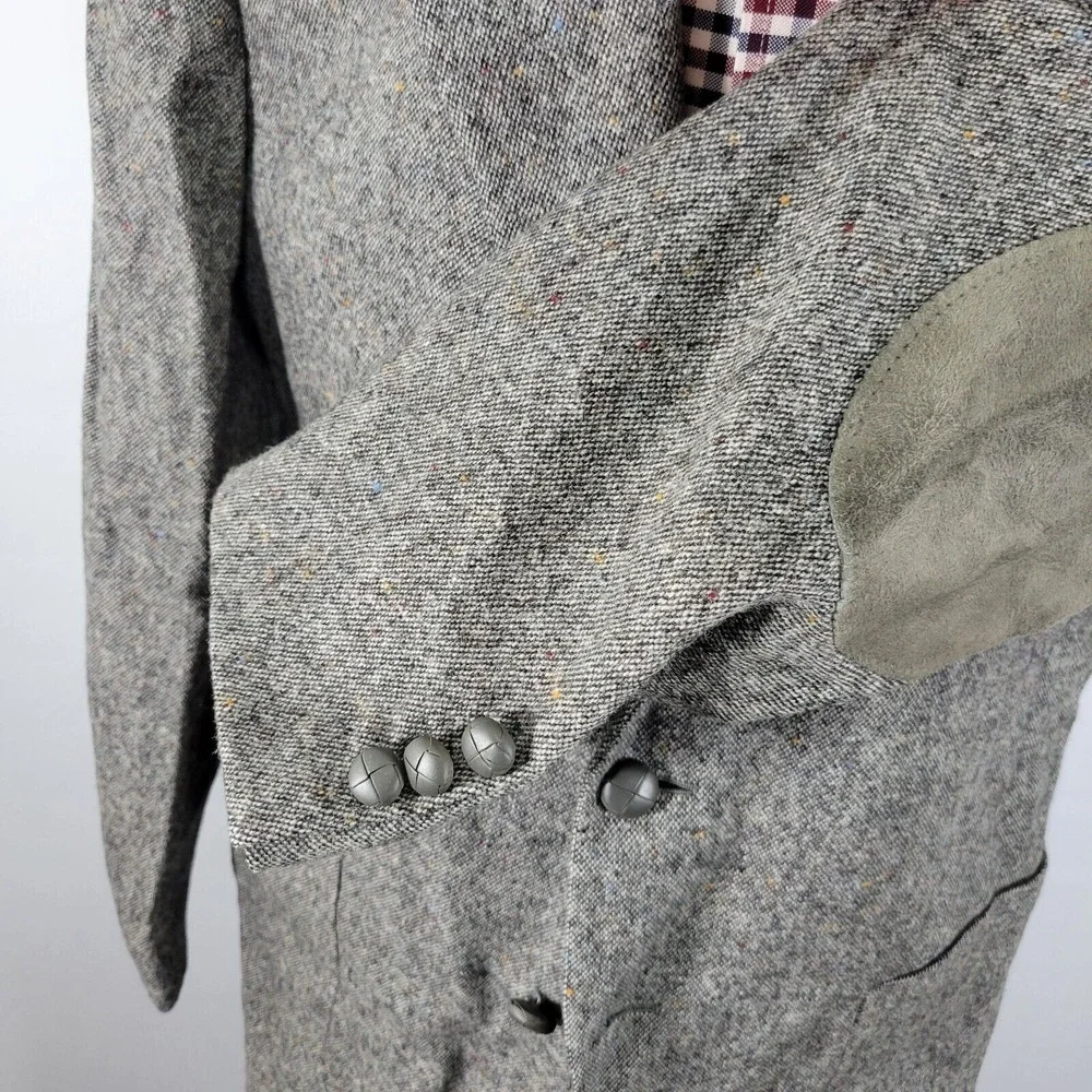Stafford‎ Men's Tweed Sport Coat Blazer Two Button Gray Wool Elbow Patches 44L